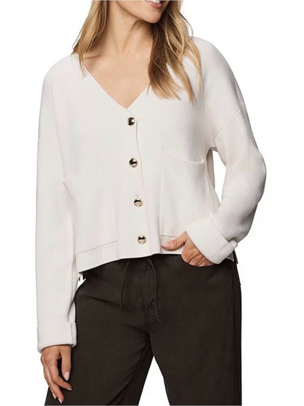 Splendid Libby Knit V-Neck Long Sleeve Cropped Cardigan Pale Oak Heather Size L
